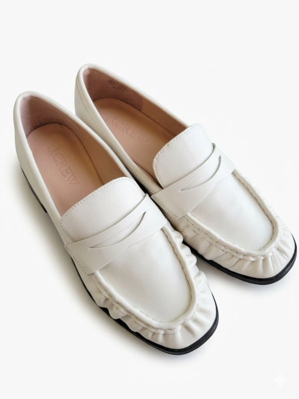 EUC! J. Crew White Leather Maison ruched loafers size 7 - Picture 1 of 11
